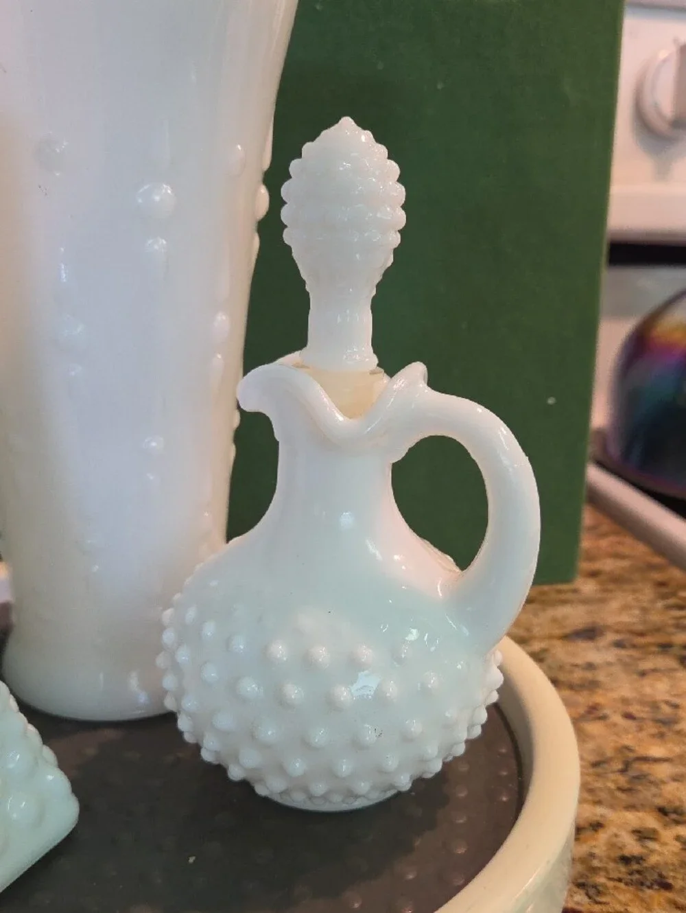Milk Glass Hobnail Vase Cruet Bundle - White Home Accents